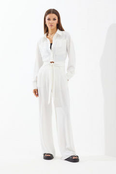 Летний свободный белый комплект блузы и брюк N.O.W. 1423 - фото 1