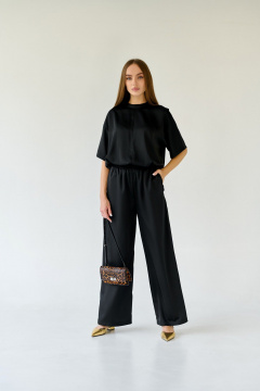 Палаццо из струящейся ткани с резинкой и карманами Мастер Мод 793ас чёрный - фото 1