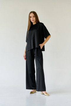 Блуза оверсайз из текстиля с разрезами и молнией Мастер Мод 803ас чёрный - фото 1