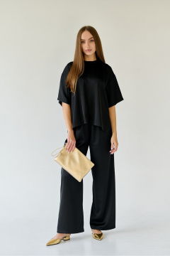 Блуза оверсайз из текстиля с разрезами и молнией Мастер Мод 803ас чёрный - фото 4