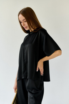 Блуза оверсайз из текстиля с разрезами и молнией Мастер Мод 803ас чёрный - фото 2