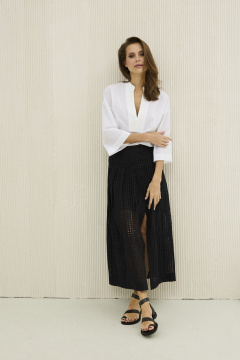 Комплект блуза и юбка на подкладке из хлопкового ришелье DAVA 2204 белый-черный - фото 1