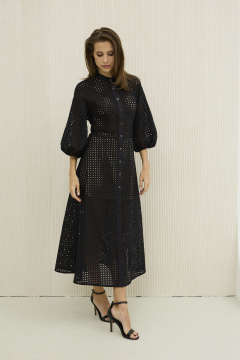 Платье приталенное из хлопкового ришелье на лето DAVA 1207 черный - фото 5