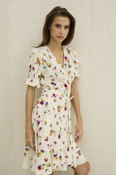 Платье приталенное из вискозного шелка с принтом на запах DAVA 1209 мультиколор - фото 3