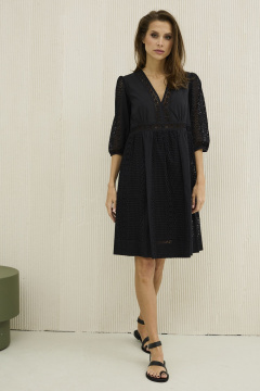 платье летнее свободное из хлопкового ришелье DAVA 151 черный - фото 1