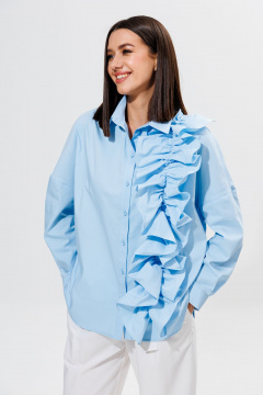 Блуза свободного силуэта с асимметричной рюшей и рубашечным воротником Ларс Стиль 919/1 - фото 3