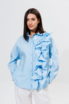 Блуза свободного силуэта с асимметричной рюшей и рубашечным воротником Ларс Стиль 919/1 - фото 1