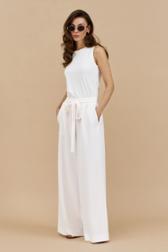 Свободные летние брюки с карманами и поясом на резинке DILIA 0874 кремовый - фото 4