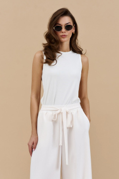 Свободные летние брюки с карманами и поясом на резинке DILIA 0874 кремовый - фото 2