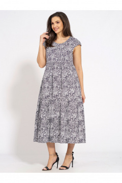 Летнее платье трапециевидного силуэта из хлопка с коротким рукавом Медея и К 2200 бело-синий - фото 3