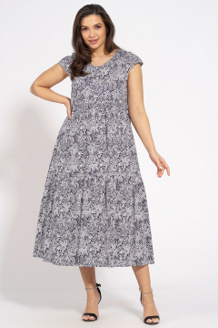 Летнее платье трапециевидного силуэта из хлопка с коротким рукавом Медея и К 2200 бело-синий - фото 2