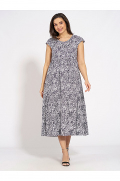 Летнее платье трапециевидного силуэта из хлопка с коротким рукавом Медея и К 2200 бело-синий - фото 1