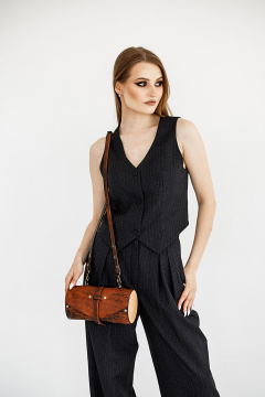 Коричневая кожаная сумка через плечо с деревянными вставками Because TUB-VINTAGE TERRACOT - фото 3