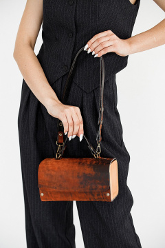 Коричневая кожаная сумка через плечо с деревянными вставками Because KVADRO-VINTAGE TERRACOT - фото 4