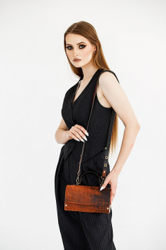 Коричневая кожаная сумка через плечо с деревянными вставками Because KVADRO-VINTAGE TERRACOT - фото 1