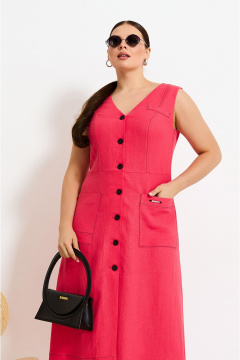 Летнее длинное платье из вискозы и льна с пуговицами и рельефами Lissana 4931 малиновый - фото 2