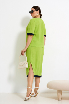 Летний костюм жакет и юбка из текстиля с разрезами и кокетками Lissana 4921 лайм - фото 5