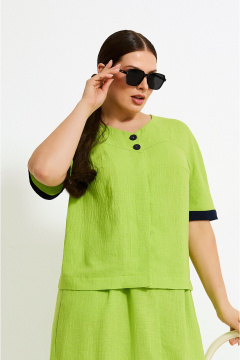 Летний костюм жакет и юбка из текстиля с разрезами и кокетками Lissana 4921 лайм - фото 4