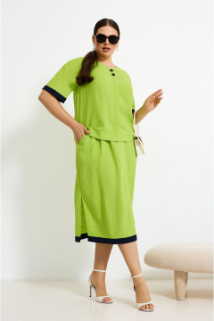 Летний костюм жакет и юбка из текстиля с разрезами и кокетками Lissana 4921 лайм - фото 1