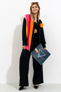 Мультиколор рубашка прямого силуэта с карманом Luna 153/1 полоска-черный - фото 1