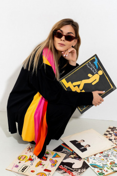 Мультиколор топ с разрезами и печатным принтом Luna 153 полоска-черный - фото 5