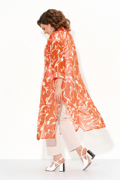 Летняя шифоновая туника с разрезами и рукавами 3/4 IVA 1606 оранжевый - фото 4