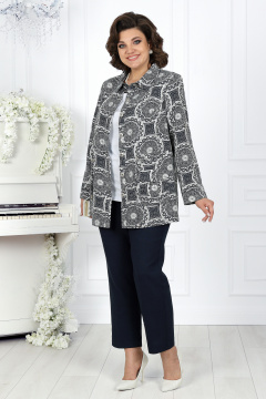 Синий летний костюм из льняной ткани, блузка и брюки, стильный и практичный Ninele 7424 темно-синий - фото 2