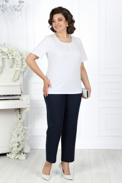 Синий летний костюм из льняной ткани, блузка и брюки, стильный и практичный Ninele 7424 темно-синий - фото 4