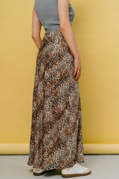 Бежевый и коричневый летний шелковый юбка с печатным рисунком JRSy 2427 леопард - фото 3