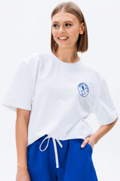 Белая и черная спортивная футболка с печатью и бейками GO F1007/01-01 - фото 4