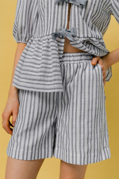 Шорты из хлопка с наклонными карманами и высокой посадкой JRSy 2456 серо-голубой+молоко - фото 1