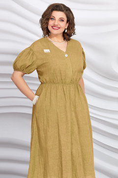 Платье из хлопка с резинкой, карманами и расклешенной юбкой Mira Fashion 5433-2 - фото 2