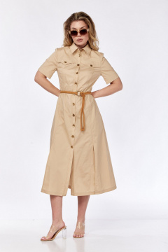 Платье приталенное расклешенное из хлопка с карманами VI ORO VR-1132 капучино - фото 2