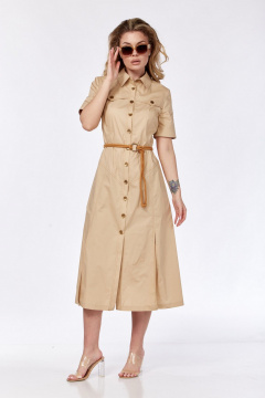 Платье приталенное расклешенное из хлопка с карманами VI ORO VR-1132 капучино - фото 1