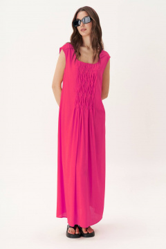 Платье розовое макси с буфами и эффектным вырезом Fantazia Mod 4792 фуксия - фото 1