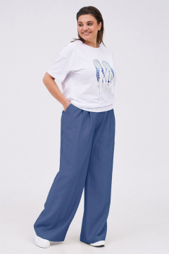 Комплект: прямые брюки палаццо и объемная футболка KaVaRi 8033 белый-синий - фото 2