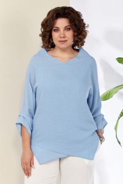 Голубая блузка с запахом и асимметричным низом Anastasia 1115 голубой - фото 3