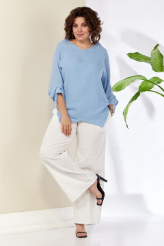 Голубая блузка с запахом и асимметричным низом Anastasia 1115 голубой - фото 2