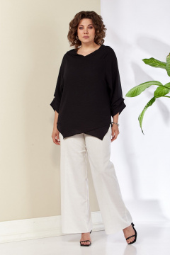 Женская текстильная блуза из ткани с запахом и асимметричным кроем Anastasia 1115 черный - фото 5