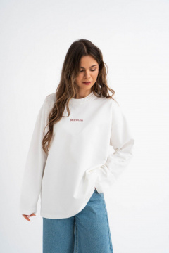 Белый трикотажный лонгслив с принтом и вышивкой для стильных образов Mirolia 1225-3 розовый - фото 1