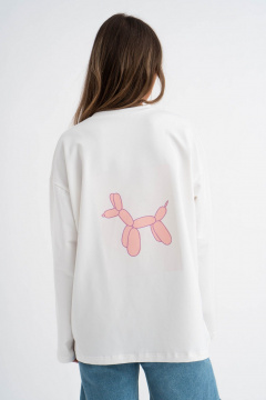 Белый трикотажный лонгслив с принтом и вышивкой для стильных образов Mirolia 1225-3 розовый - фото 2