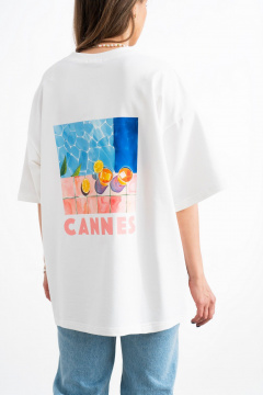 Белая хлопковая футболка с принтом и вышивкой effortless style Mirolia 1227-1 розовый - фото 3