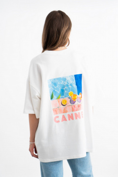 Белая хлопковая футболка с принтом и вышивкой effortless style Mirolia 1227-1 розовый - фото 2