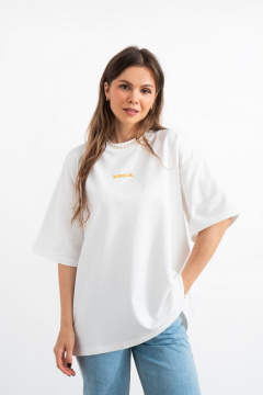 Белая хлопковая футболка с принтом и вышивкой для ежедневного стиля Mirolia 1227-3 оранжевый - фото 1