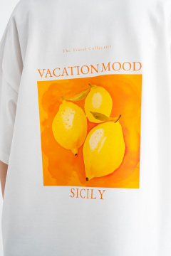 Белая хлопковая футболка с принтом и вышивкой для ежедневного стиля Mirolia 1227-3 оранжевый - фото 3