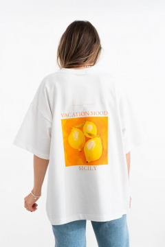 Белая хлопковая футболка с принтом и вышивкой для ежедневного стиля Mirolia 1227-3 оранжевый - фото 2