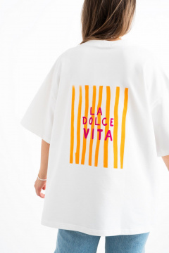 Белая хлопковая футболка с принтом и уникальным дизайном Mirolia 1227-4 оранжевый - фото 3