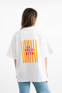 Белая хлопковая футболка с принтом и уникальным дизайном Mirolia 1227-4 оранжевый - фото 2