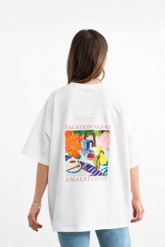 Белая хлопковая футболка с принтом и вышивкой  для создания образов Mirolia 1227-5 розовый - фото 2