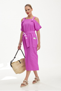 Сарафан с накладными карманами и поясом из ткани Твой имидж 1851 сирень - фото 4